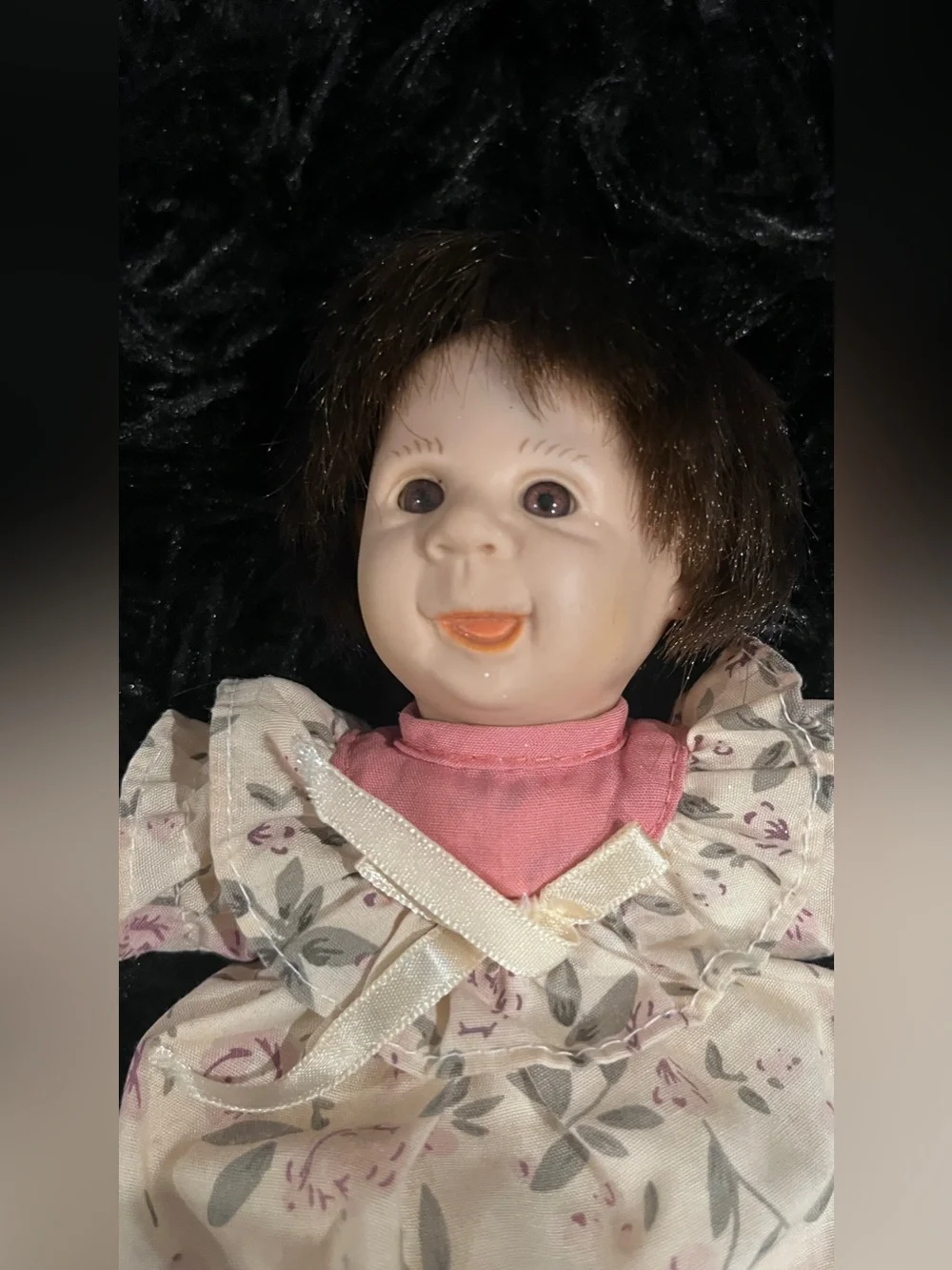Vintage Floral Baby Doll in Pink Dress - Soft Play Toy